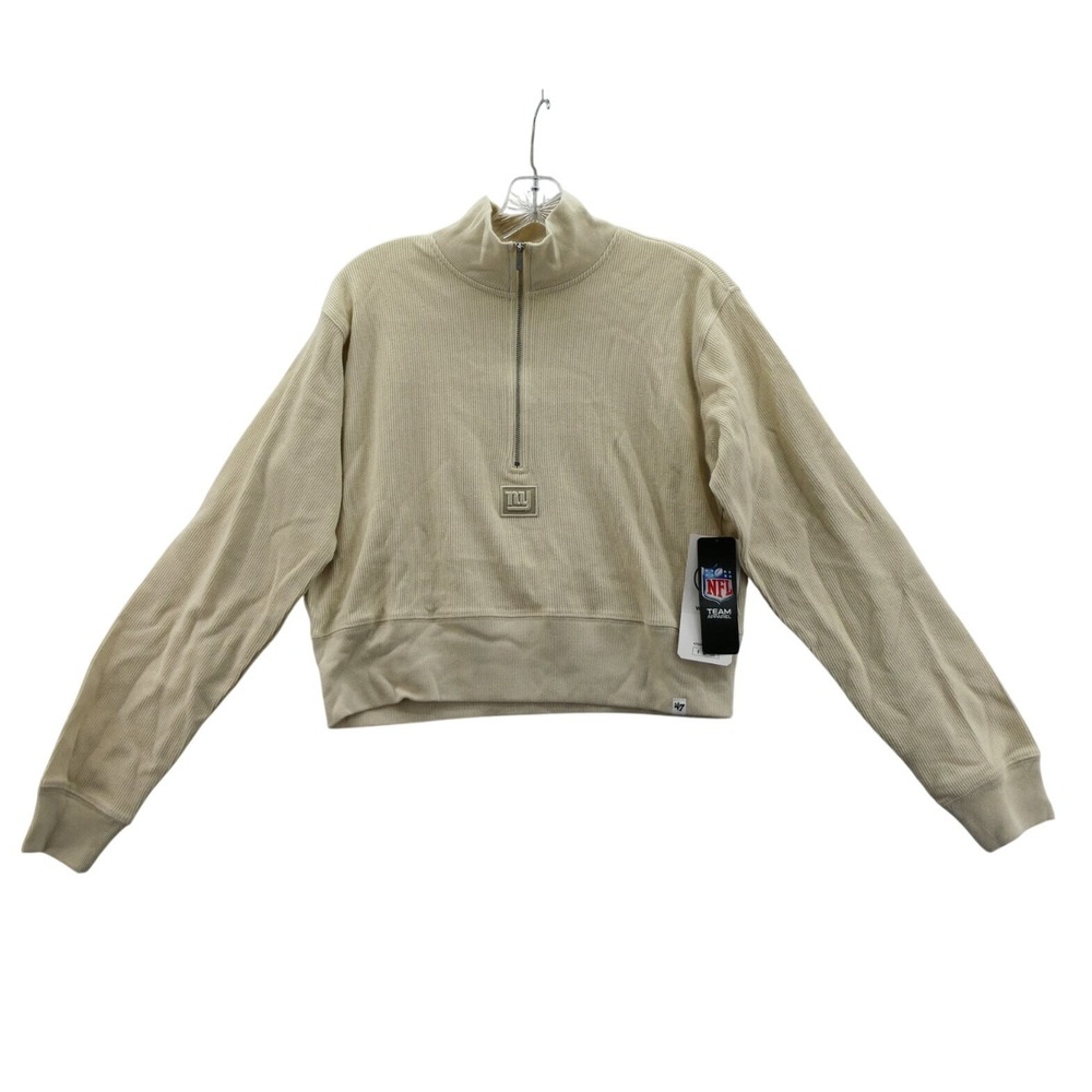 '47 Pullover Womens Medium Quarter Zip New York Giants Cream Ribbed Cropped NFL